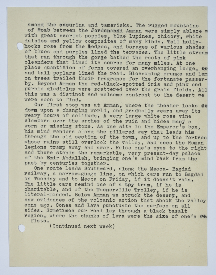 Part of a document that talks about a trip in Palestine and Jordan