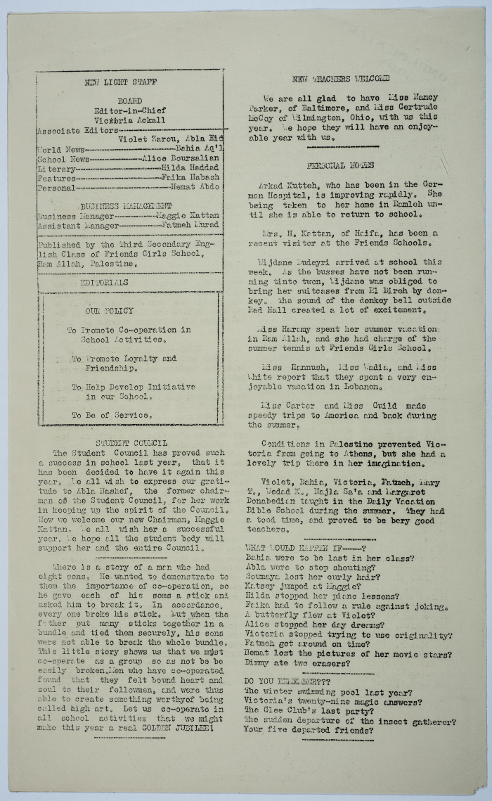 The first issue of the second volume of the school magazine, 1938