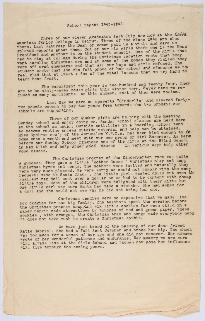 Report on the Friends School for the academic year 1943-1944