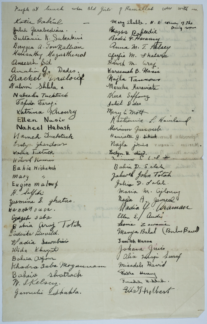 A list of registered Friends for the dinner at the Friends School