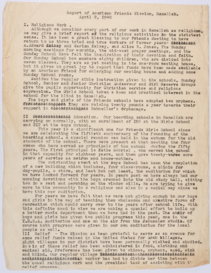 Report of the mission of the American Friends in Palestine