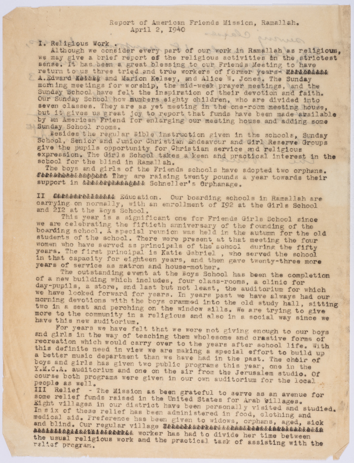 Report of the mission of the American Friends in Palestine
