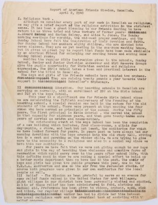 Report of the mission of the American Friends in Palestine