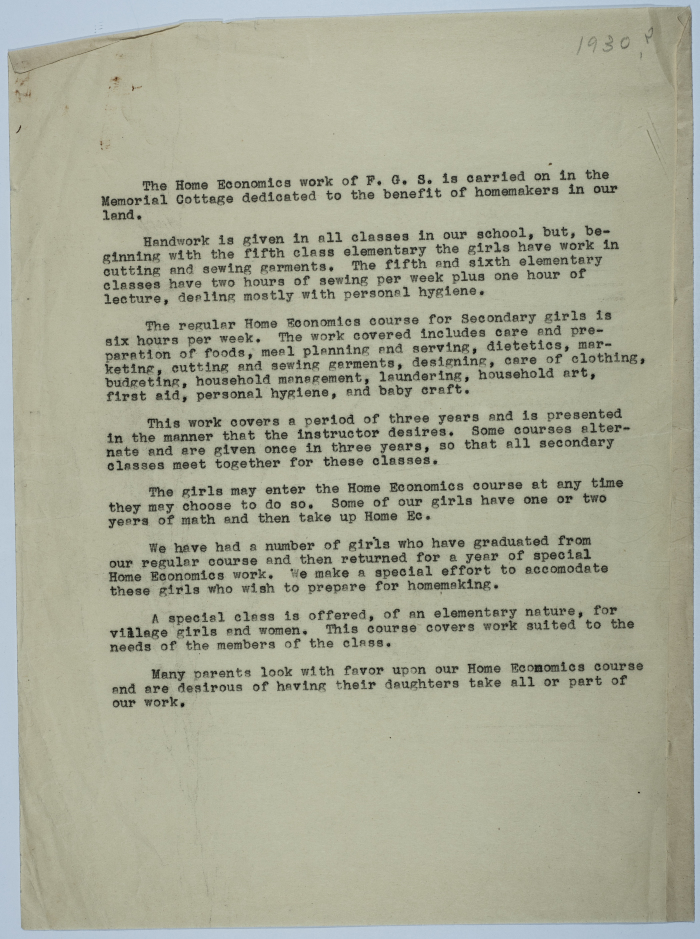 Report on the work of the economic house of the Friends School