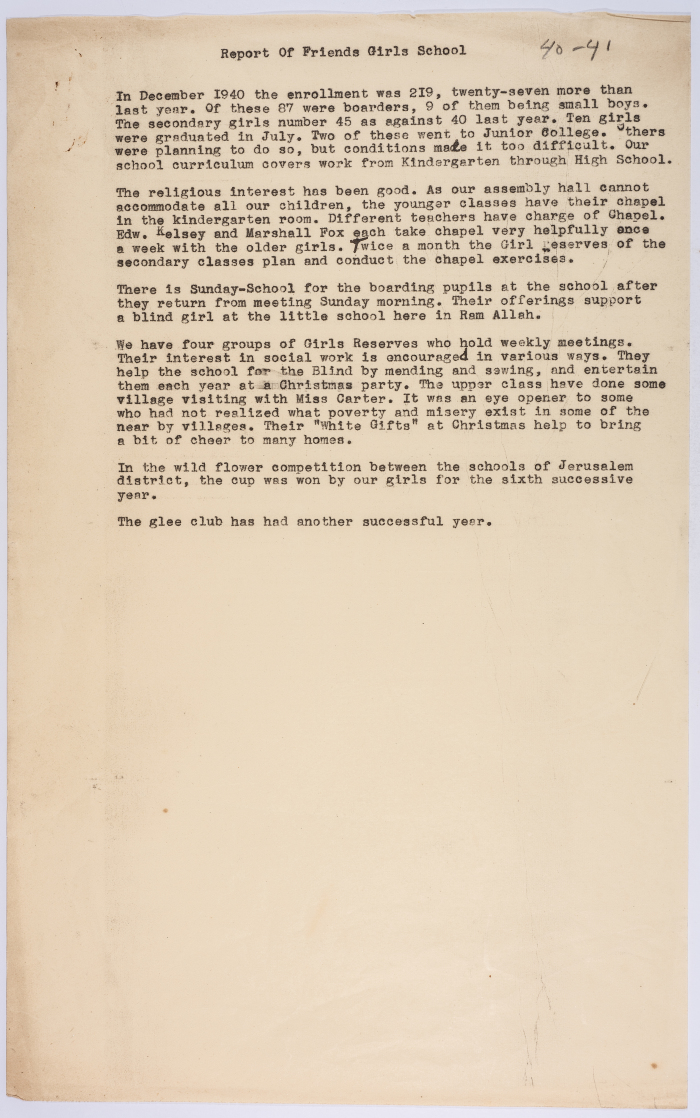 Report of the Friends School for Girls, 1941-1942