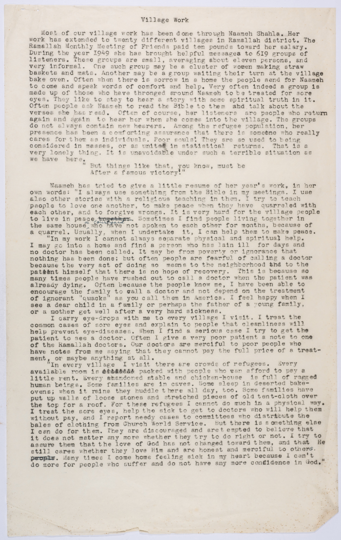 تقرير الإجتماع الشهري للفرندز في رام الله عام 1949