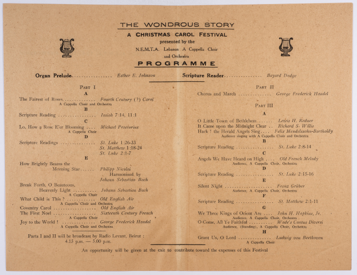 Program of the Christmas Festival in Beirut in 1944
