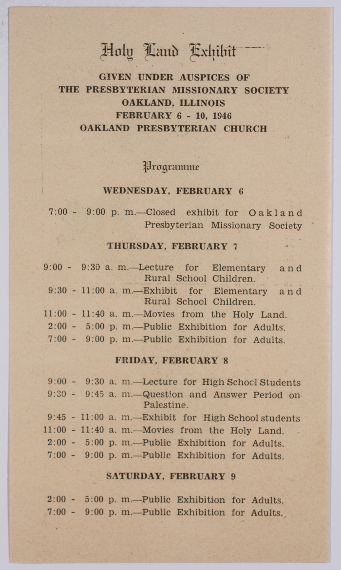 Program for an exhibition by Rola Foley in Auckland