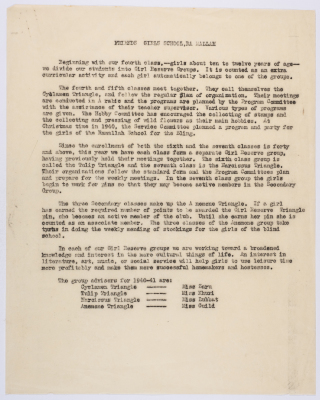 A document on the divisions of the students of the Friends School within groups to carry out the various activities