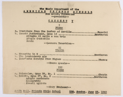 The fifth concert program at the Friends School for Girls