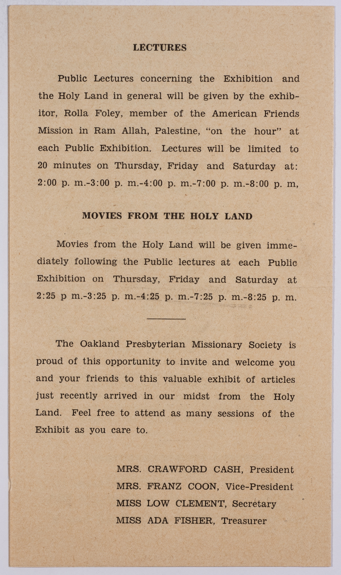 Program for an exhibition by Rola Foley in Auckland