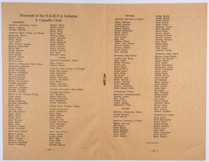 Program of the Christmas Festival in Beirut in 1944