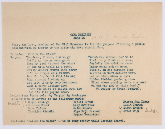 The Program of a Formal Religious Event For Girls, 1941 