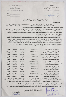 رسالة من جمعية الاتحاد النسائي العربي - البيرة إلى مدير الشؤون الاجتماعية 
