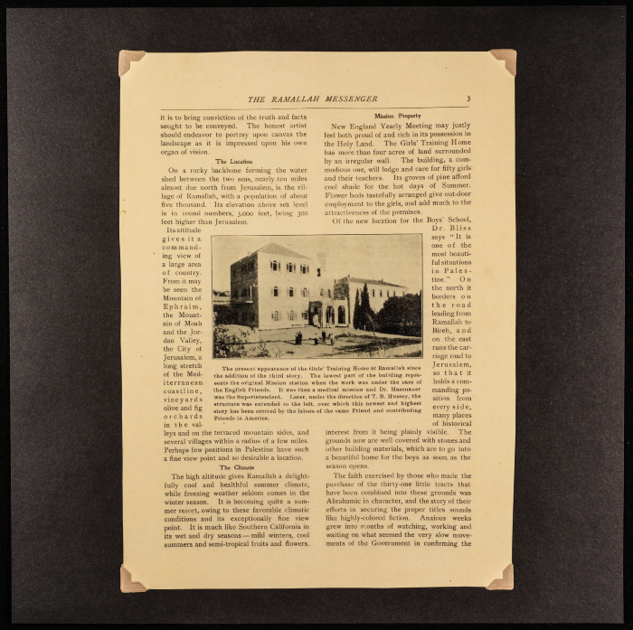 A collection that tells the story of Timothy and Anna Hessie with the Friends School in Ramallah
