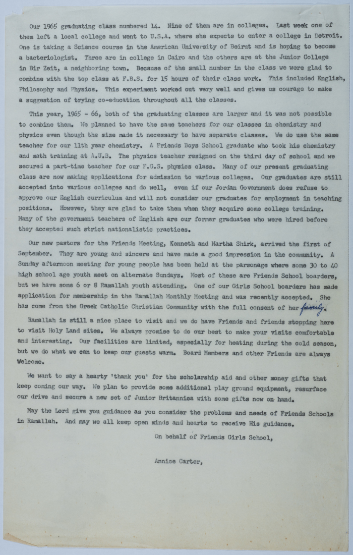Annual Report of Friends School for Girls, 1965
