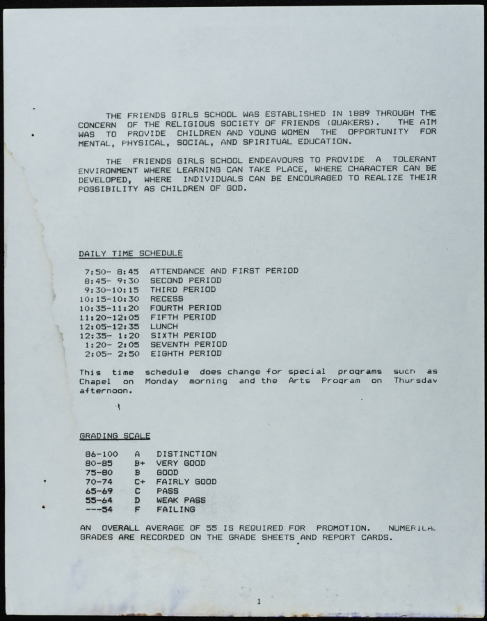 A booklet about the Friends School for Girls