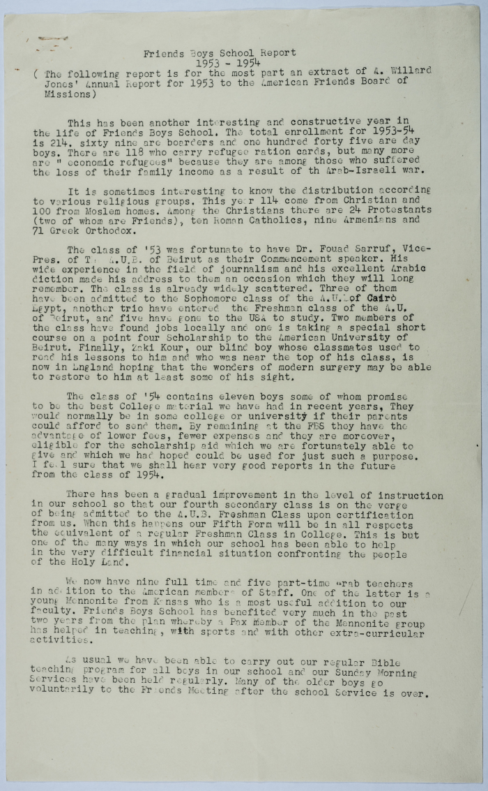 Report of the Friends School for Boys 1953-1954