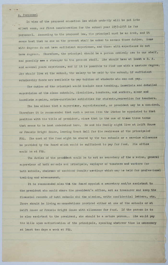 A document discussing the status of the staff at the Friends schools under the new Education Act 1957-1958
