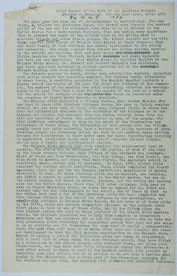 تقرير مختصر عن عمل لجنة مهمة الفرندز الامريكية في رام الله للعام 1951-52