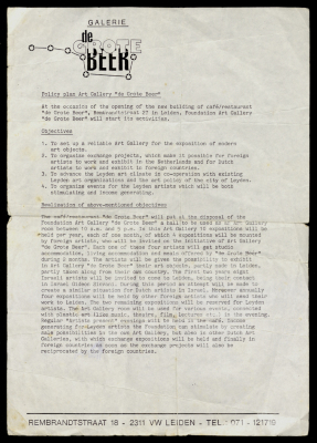 وثيقة صدرت عن صالة عرض فنية (غاليري) "دي غروت بير" تحوي سياساتها