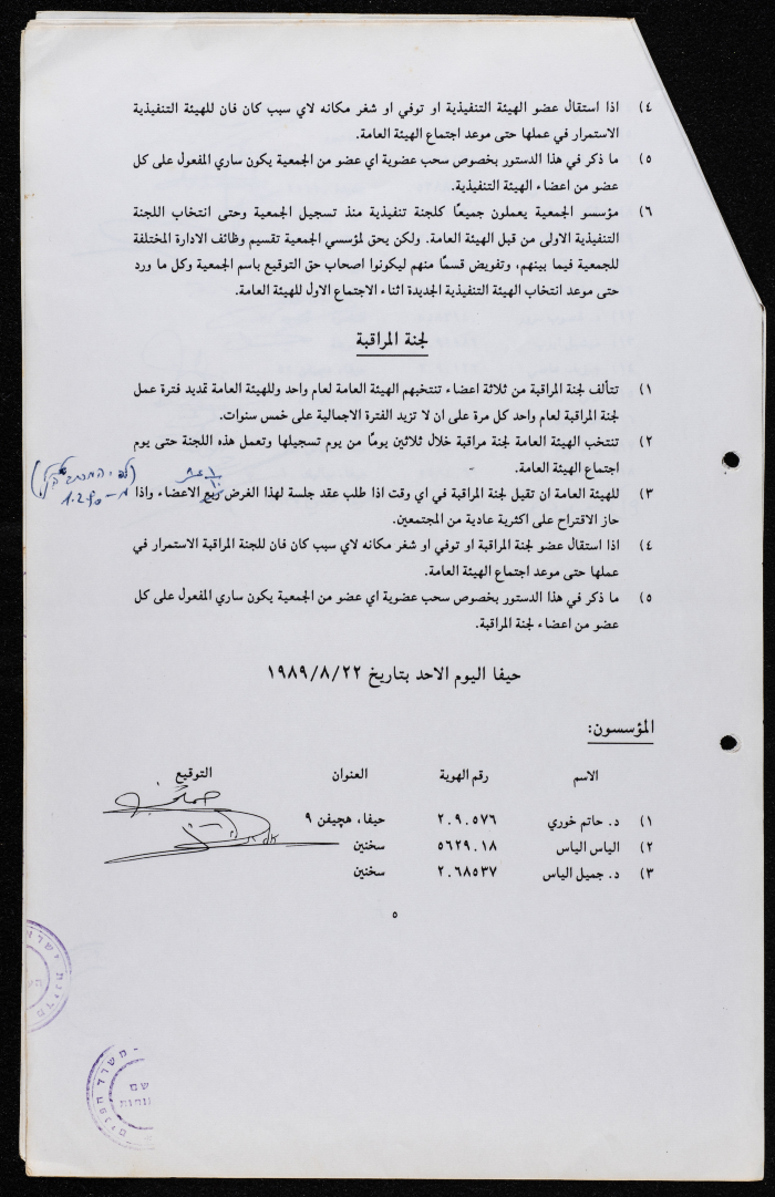 Information about the Structure and Work of the Diocese of Galilee Members Association Issued at the Office of Matanes Shaʿer
