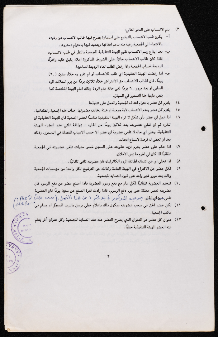 Information about the Structure and Work of the Diocese of Galilee Members Association Issued at the Office of Matanes Shaʿer
