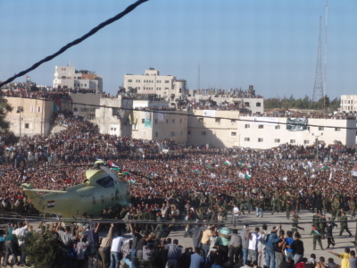 A photograph of the funeral of Late Palestinian President Yassir Arafat in Ramallah