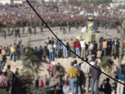 A photograph of the funeral of Late Palestinian President Yassir Arafat in Ramallah
