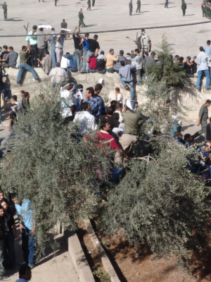 A photograph of the funeral of Late Palestinian President Yassir Arafat in Ramallah