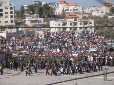 A photograph of the funeral of Late Palestinian President Yassir Arafat in Ramallah