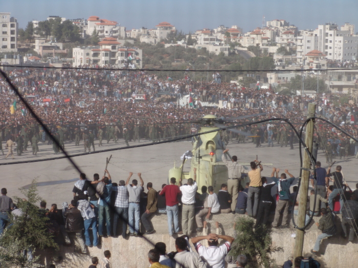 A photograph of the funeral of Late Palestinian President Yassir Arafat in Ramallah