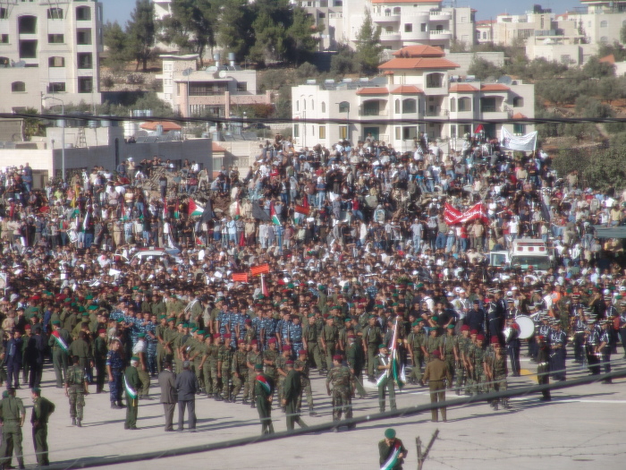 A photograph of the funeral of Late Palestinian President Yassir Arafat in Ramallah