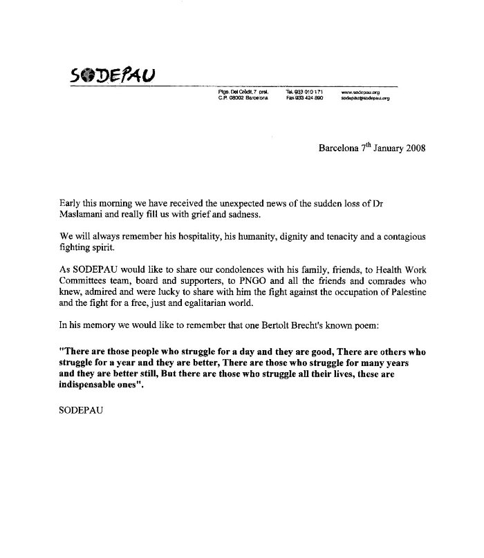 A Letter of Condolences for the Passing of Dr Ahmad al-Maslamani 