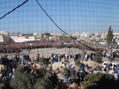 A photograph of the funeral of Late Palestinian President Yassir Arafat in Ramallah