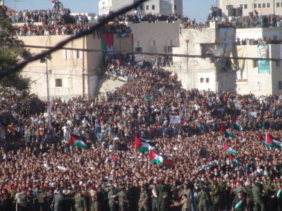 A photograph of the funeral of Late Palestinian President Yassir Arafat in Ramallah