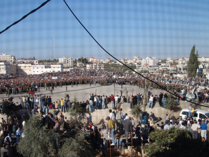 A photograph of the funeral of Late Palestinian President Yassir Arafat in Ramallah