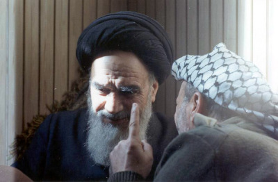 Yaser ʿarafat and Ruhollah Khomeini upon the PLO Visited Iran after its 1979 Revolution 