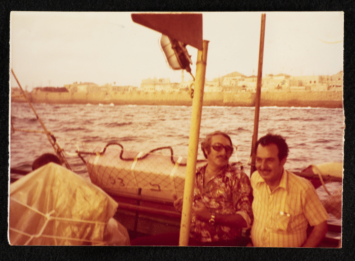 صورة لكريم خلف في حفل زفاف سميح القاسم ونوال حسين في عكّا، 1970 - 79
