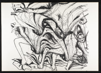 "Women Waiting", an Ink Sketch by Artists ʿabde ʿabed, 1973