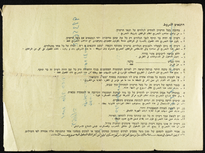 An Exit Permit Issued by the Israeli Occupation Authority for Mohammad Batrawi