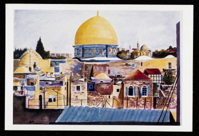 A Postcard with a Drawing of al-Quds City by Taysir Sharaf, the Mohammad Batrawi Collection 