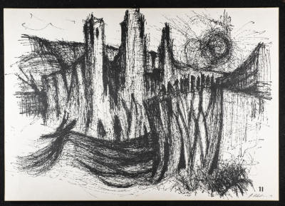 "The Dam", an Ink Sketch by Artists ʿabde ʿabed, 1973
