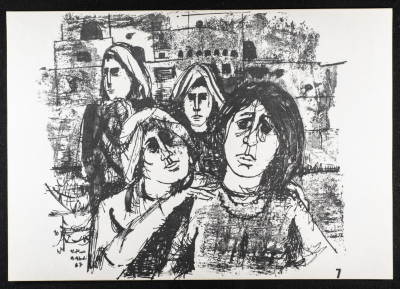 "Women Waiting", a Lithography Sketch by Artists ʿabde ʿabed, 1973