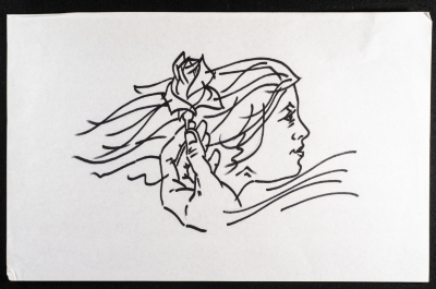 A Photo of a Design Showing the Face of a Woman and a Hand Holding a Rose