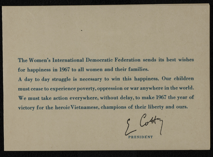 A Greeting Card from the Women's International Democratic Federation
