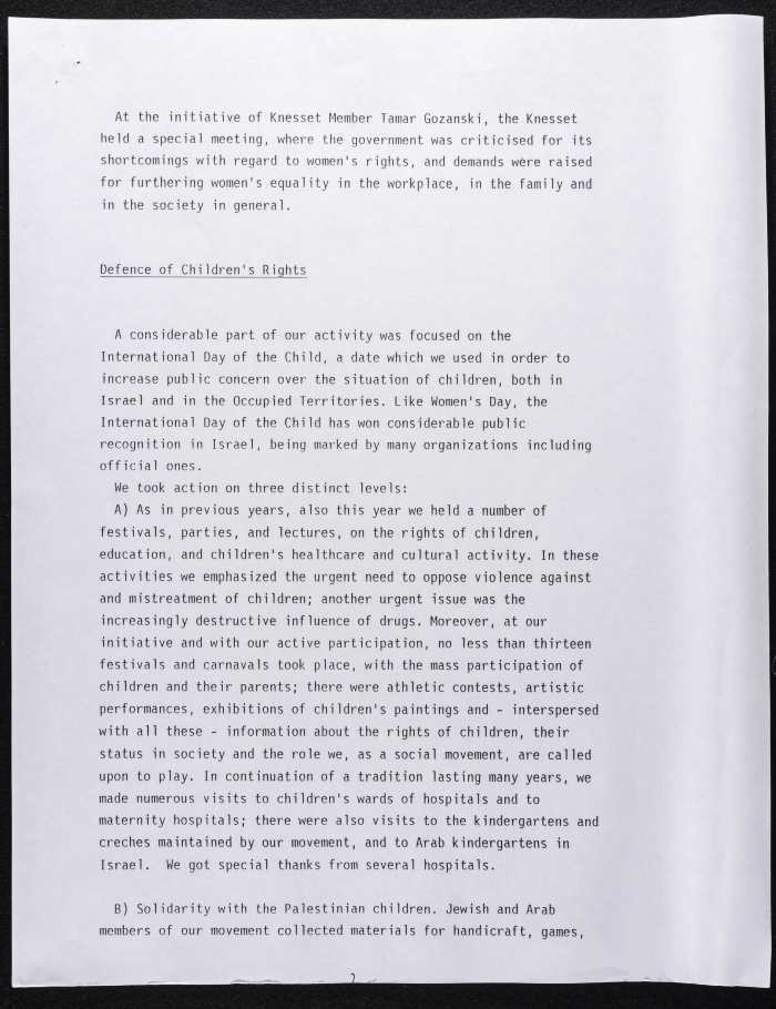 A Statement by the Movement of Democratic Women in Israel 
