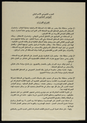 The Israeli Communist Party 11th Conference Decisions 