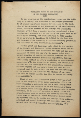 "Vietnamese Women in the Education of the Younger Generation", an Article 