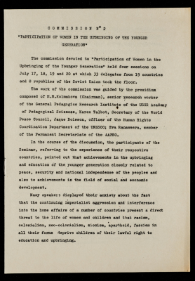 "The Role of Women in the Education of the Younger Generation", an Article 